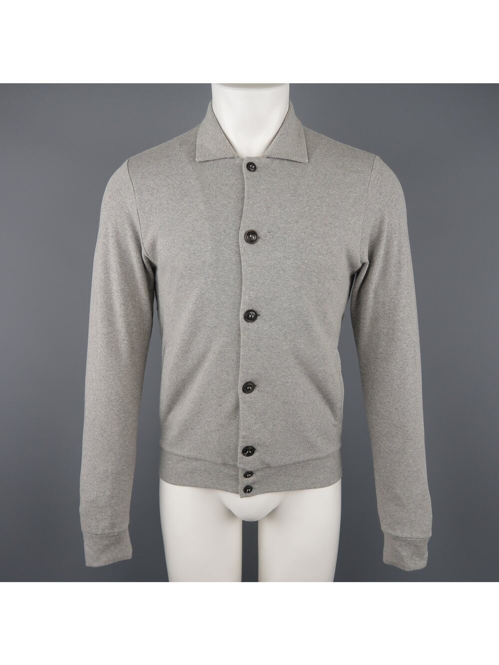 HOMECORE S Heather Gray Speckled Jersey Button Up Collared Jacket
